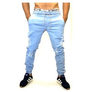 calça masculina Jeans jogger clara medio rasgado
