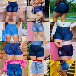 Kit Lote 2 Shorts Bermuda Jeans Feminino Cintura Alta Plus Size (1)