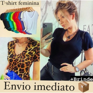 T-shirt Podrinha - Decote V blusa feminina dia a dia - VISCOLYCRA - ENTREGA RÁPIDA COM BRINDE