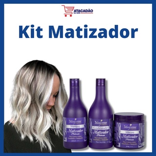 Kit de Tratamento Matizador platinado Shampoo, Condicionador E Máscara 500ml / Para Loiros e Platinados Maycrene
