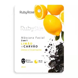 Máscara Facial 2 em 1 Ruby Skin Limão + Carvão Ruby Rose 25ml