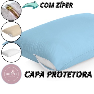 Kit 4 Capa protetora travesseiro branca bege azul 69cm x 49cm com zíper