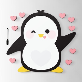 Ímã de Geladeira Pinguim Amor Romântico 23x20 cm Coração com Caneta Anotações Recado Lista de Compras Decoração Divertida Cozinha Pinguim de Geladeira Memory Board Presente Criativo Dia das Mães Dia dos Namorados