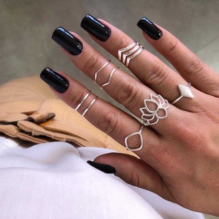 8 unidades / conjunto de anéis de dedo de lótus de prata vintage para mulheres acessórios de joias