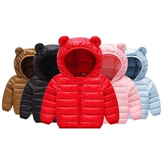 (Em Estoque) Jaqueta De Inverno Simples Com Orelhas De Urso Para Bebês De 0-5 Anos