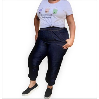Calça jogger jeans plus size feminina cós elástico promoção