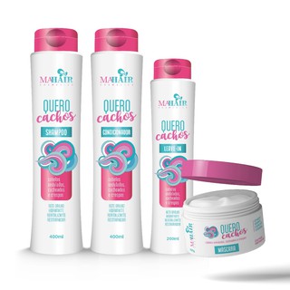 Shampoo Condicionador Máscara E Leave In Kit Com 4 Unidades Quero Cachos Mahair Promoção Imperdível !!