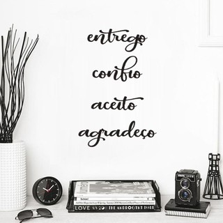 Kit 4 Palavras Positivas Entrego Confio Aceito Agradeço em Mdf Preto Aplique Decorativo Enfeite Quarto Sala (1)