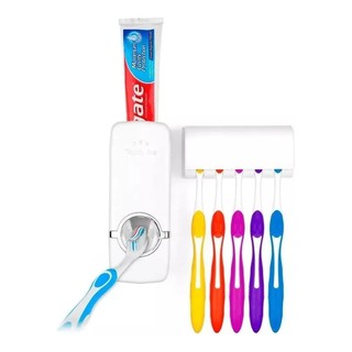 Dispenser Pasta de Dente Automático com Porta Escova de Dentes para até 5 Escovas Maior Saúde Bucal
