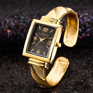 Relógio Quartzo com Visor Quadrado/Dourado/Fashion/Luxo/Feminino / Relógio de Pulso com Bracelete Feminino