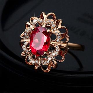 Anel De Pedra Preciosa Seusuk Ouro Rosa 18k Com Pedra Preciosa Vermelha Coreano 1pç