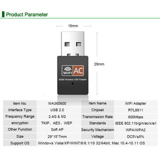 600mbps Adaptador Usb Wifi Sem Fio Para De Antena Sem Fio De Desktop 2GHZ&5GHZ (3)