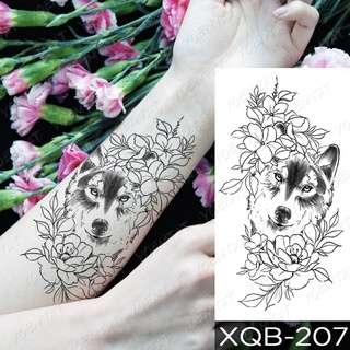 À Prova D 'Água Adesivo Tatuagem Temporária Linha Geometria Raposa Lobo Panda Tatuagens Veados Flores Arte Do Corpo Braço Manga Falsa Tatoo Mulheres Homens (8)