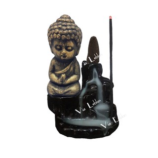 Incensário Cascata Buda Bronze Envelhecido com 5 Incensos Cone de Brinde