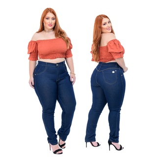 Calça Jeans Feminina Plus Size Cintura Alta Com Lycra Strech