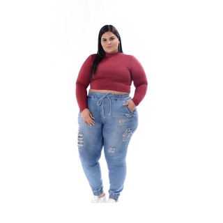 calça feminina plus size jeans tendência jogger - moda blogueiras lançamento
