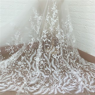 1 Quintal Best Selling Off White130 cm Alta Qualidade Requintado Nupcial Do Vestido De Casamento Tecido De Renda Lindo Malha De Tule Bordado Rendas