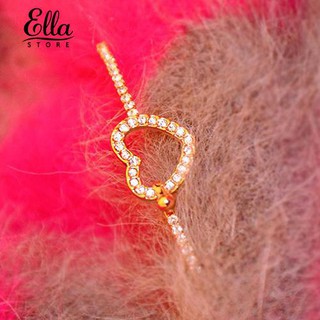 Ellastore Pulseira Fina Feminina Com Coração De Ouro E Cristal | Ellastore Women's Golden Love Heart Charm Crystal Bracelet Slim Bangle (3)
