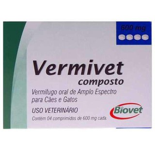 Vermífugo Biovet Vermivet Composto 600 mg para Cães e Gatos - 4 comprimidos