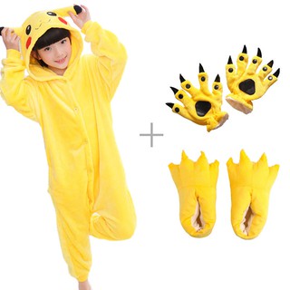 Girl Pajamas Cartoon Sleepwear Winter Onesies Kids Jumpsuit Pikachu Cosplay Costume Sleeping Clothes (1)