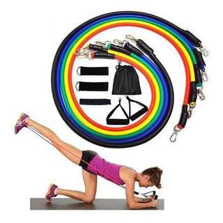 Kit de 11 Peças Extensor Elástico para Exercício Faixas Elásticas para Exercícios de Pilates Fitness Yoga Musculação Academia Em Casa Abdominal Com Bolsa