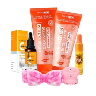 Kit Skin Care Limpeza Pele Profissional Completo Vitamina C c/ Faixa e Esponja