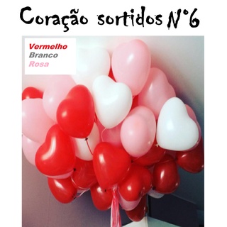 10 balões bexigas formato coração cor sortidas rosa ,branco, vermelho Nº6