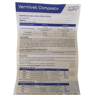 Remédio vermivet Composto 600mg vermifugo Caes E Gato Caixa com 4 Comprimidos (4)