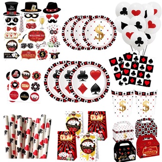 Cassino Tema Decoração Do Partido Do Logotipo Do Poker Placa Copo Bandeira Feliz Aniversário Balões De Látex De Suspensão Magia Show Party Supplie (1)