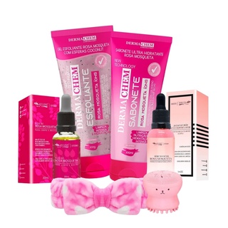 Kit Skin Care Limpeza Pele Pele Seca Rosa Mosqueta 6 Itens c/ Faixa e Esponja