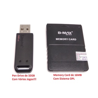 Memory Card 16mb C/ Opl+15 Jogos E Pt-br+Pen drive de 32gb