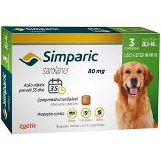 Simparic Cães 20 A 40 Kg 80 Mg Caixa com 3 Comprimidos - Zoetis