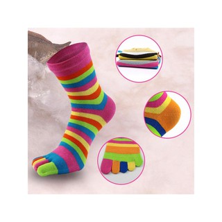 6 Pairs Women Cotton Five Finger Socks Rainbow Striped Toe Separated Hosiery (3)
