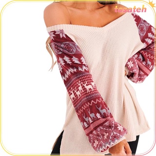 V Neck Christmas Sweater Santa Claus Printing Jumper Clothes Women Ladies M