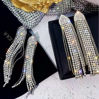 Brincos de pendente de strass cheio de borla longa para mulheres Brincos pendentes de cristal de tamanho grande e acessórios de joias da moda ddcc