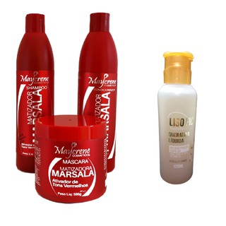 Kit Matizador Marsala Maycrene com Shampoo + Condicionador + Máscara 500g + Brinde (Queratina Liquida 120ml) Reconstrução Capilar