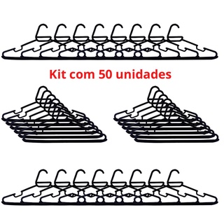 Cabides Adulto Preto Kit 50 De Plastico Resistentes Pronta Entrega