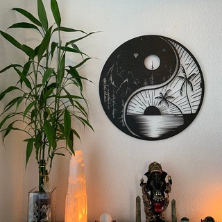 Yin Yang Mandala Sol e Lua Quadro Decorativo Meditação Yoga para parede madeira MDF Vazado Aplique (1)