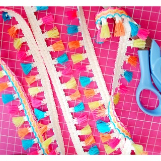 2 Metros Fita Tassel Tecido Candy Colors Colorido - 28mm - Detalhes / Decoração / Costura