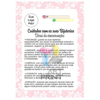 Panfleto Cartão de Cuidados com as Joias 50 Unidades Brincos Anéis Pulseiras Crochê Peças Roupas Balões