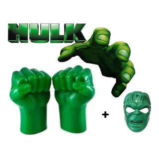 Hulk Luva Punhos Verde Par De Luvas Vingadores + Máscara