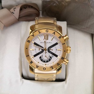 Relógios Bvlgari Iron Man Quartz Dourado 18K Masculino Fundo Branco + BRINDE