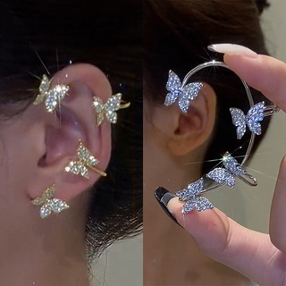 Prata Banhado A Borboleta De Metal Clipes De Orelha Sem Piercing Para As Mulheres Espumante Zircon Ear Cuff Brincos Clipe (1)