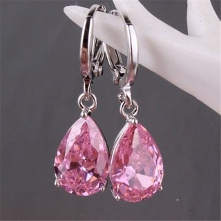 Brincos de diamante feminino prata esterlina 925 rosa safira e diamante