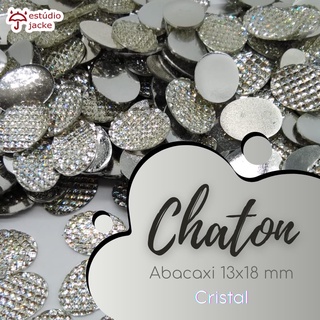 Chaton Abacaxi Oval 13x18 mm Cor: Cristal - Estúdio Jacke / Chaton para colagem - Sem furo - tamanho 13x18mm / Ideal para artesanatos, lembrancinhas, personalização, etc. - 10 unidades