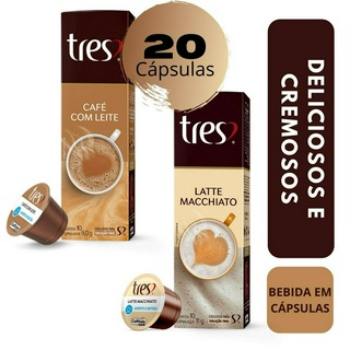 20 Capsulas Tres Coracoes Cafe com Leite + Latte Macchiato