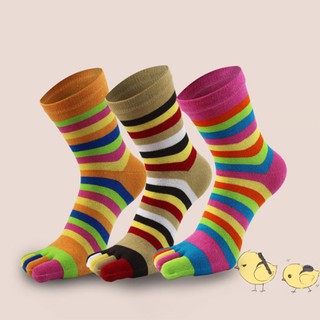 6 Pairs Women Cotton Five Finger Socks Rainbow Striped Toe Separated Hosiery