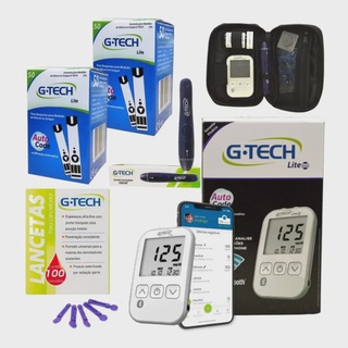 Kit Medidor de Glicose Lite Smart Completo com Bluetooth + 100 Tiras +100 Lancetas G-TECH