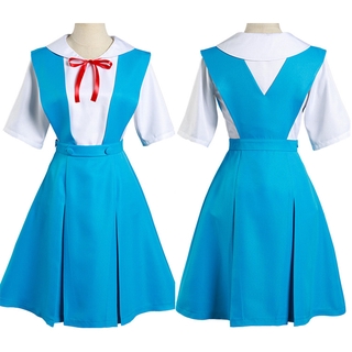 Anime Hoshoino Ruri Asuka Ayanami Rei Evangelion Cosplay Mulher Adulto Azul Academia Uniforme Suspender Vestidos (1)