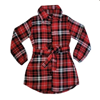 Vestido Camisa Infantil Chemise Xadrez Flanelada Com Cinto Casaco Roupa De Frio (1)